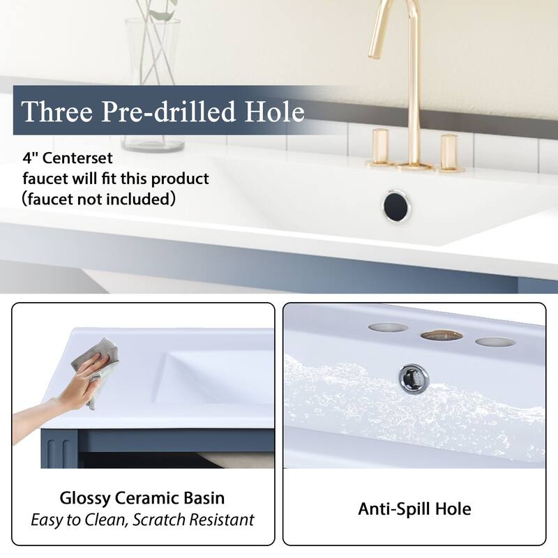 30" Freestanding Bathroom Vanity with White Integrated Ceramic Sink - 30'' x 18.3'' x 33.85''