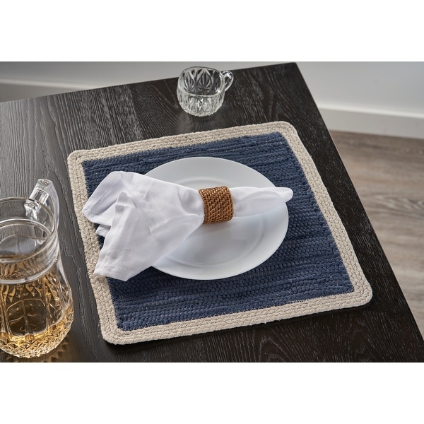 Delicate Bordered Square Indigo Place Mat - 1'3" x 1'3". Opens flyout.