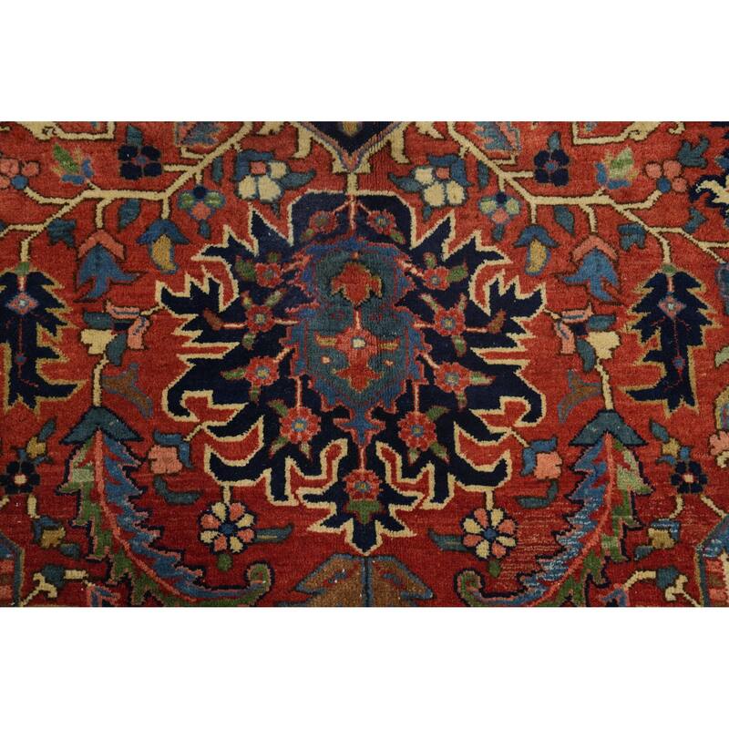 Hand Knotted Oriental 100% Wool Carpet Traditional Medallion Oranges & Rust Heriz Area Rug - 11' 11'' X 9' 3''