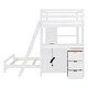 preview thumbnail 15 of 16, Twin Over Twin Bunk Bed with LED Lights & USB Ports, Storage Drawers, Shelves, Desk, and Safety Rails for Kids' Room, White