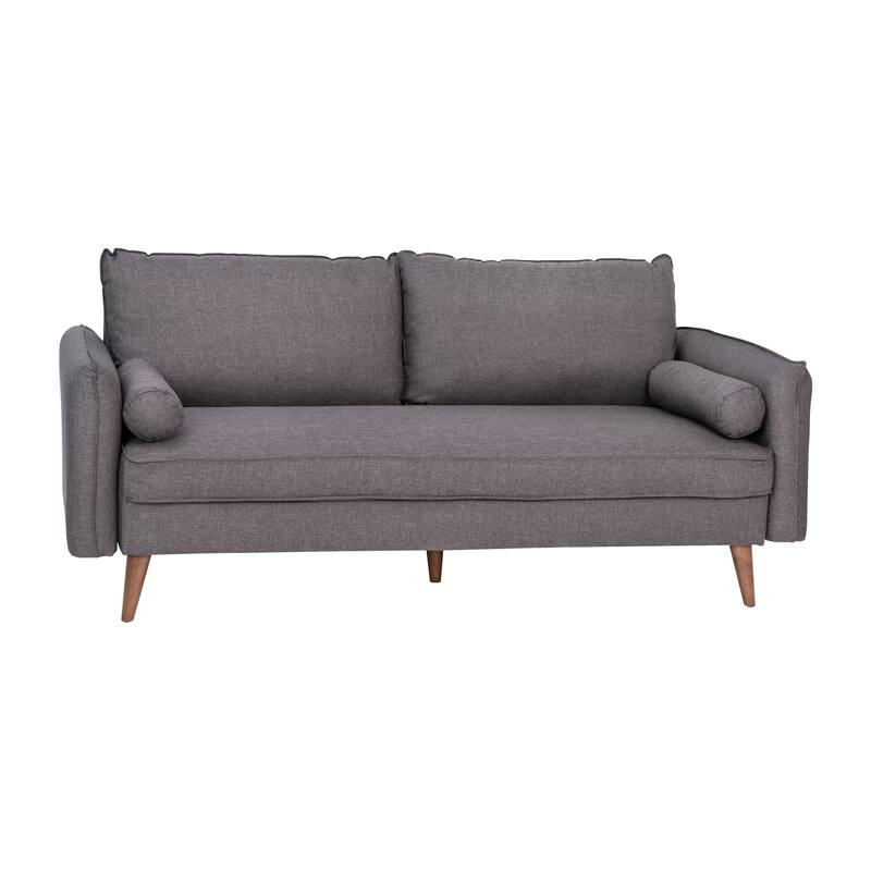 Compact Faux Linen Upholstered Sofa with Wooden Legs