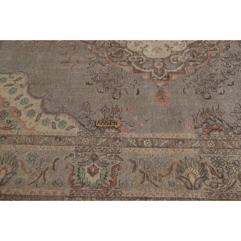 Gray Geometric Tabriz Persian Area Rug Hand-Knotted Wool Carpet - 9'1"x 12'9"