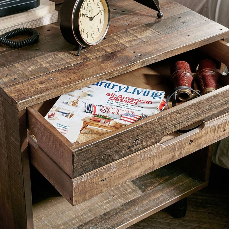 Solid Wood Nightstand with 1 Drawer and 1 Extra Roomy Compartment