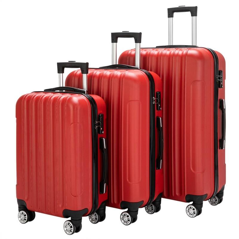 3-Pcs Luggage Sets, Trunk Set, ABS Lightweight Suitcase Sets with TSA Lock & Spinner Wheels, 20in/24in/28in - Red