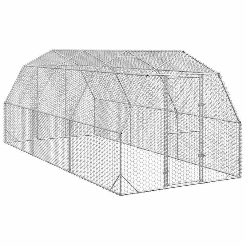 vidaXL Chicken Run Galvanized Steel Large Durable Chicken Run - Silver - 236.2 x 98.4 x 88.6