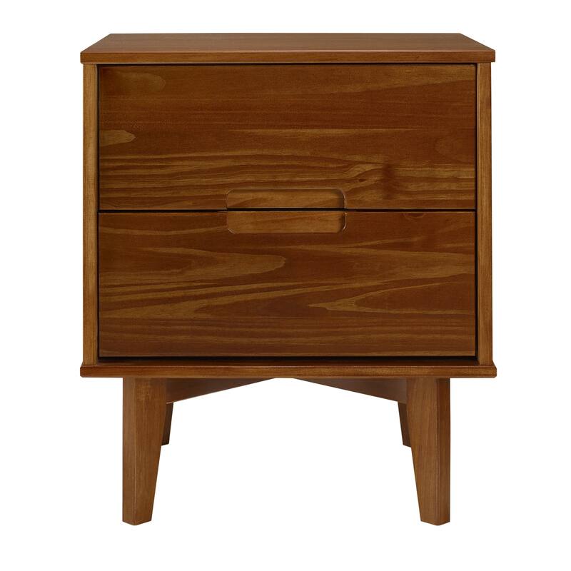 Mid-Century Modern 2-Drawer Nightstand in Walnut with Cutout Handles