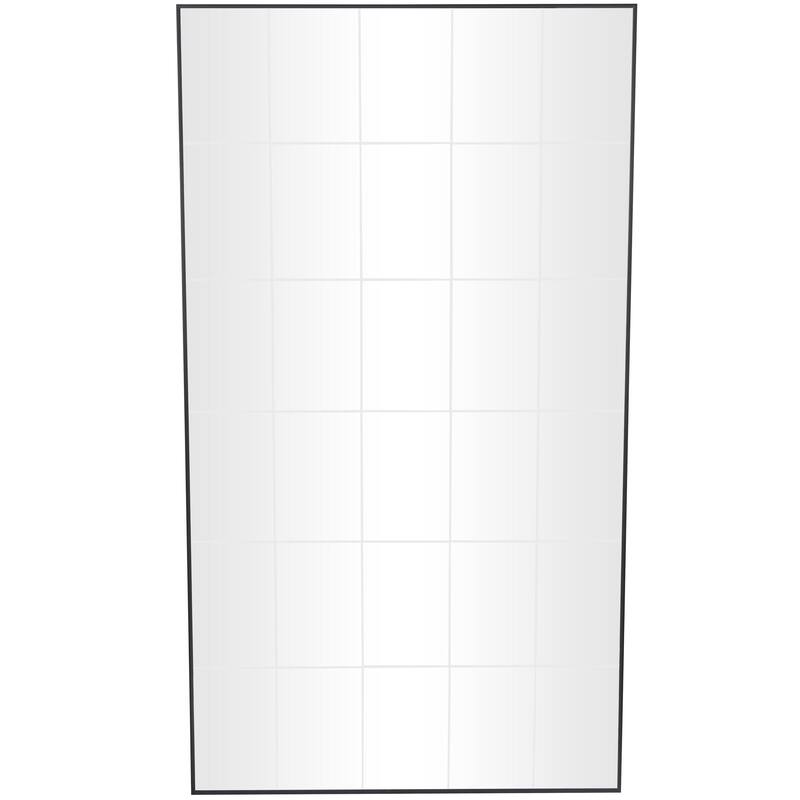 Black Wooden Grid Style Panel Room Wall Mirror
