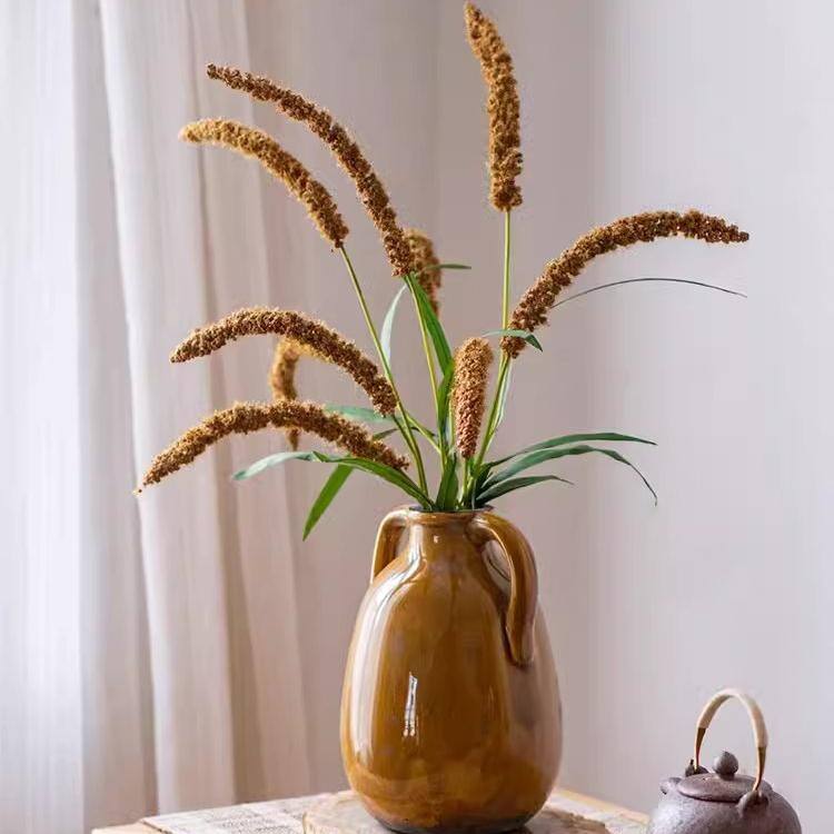 RusticReach Three-Headed Dogtail Grass Stem 39" Tall - Yellow - [B]-Three Stems