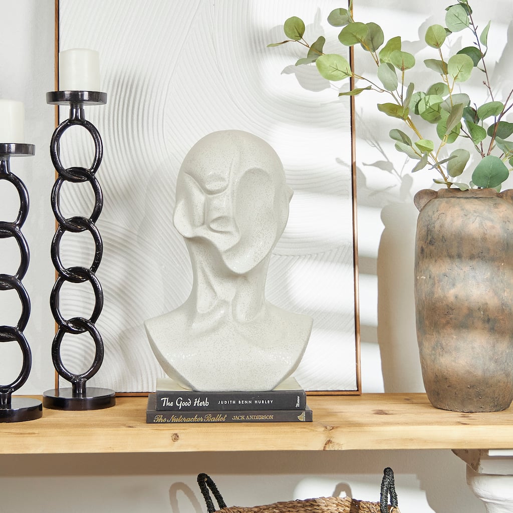 White Ceramic Cubist Inspired Head People Decorative Sculpture