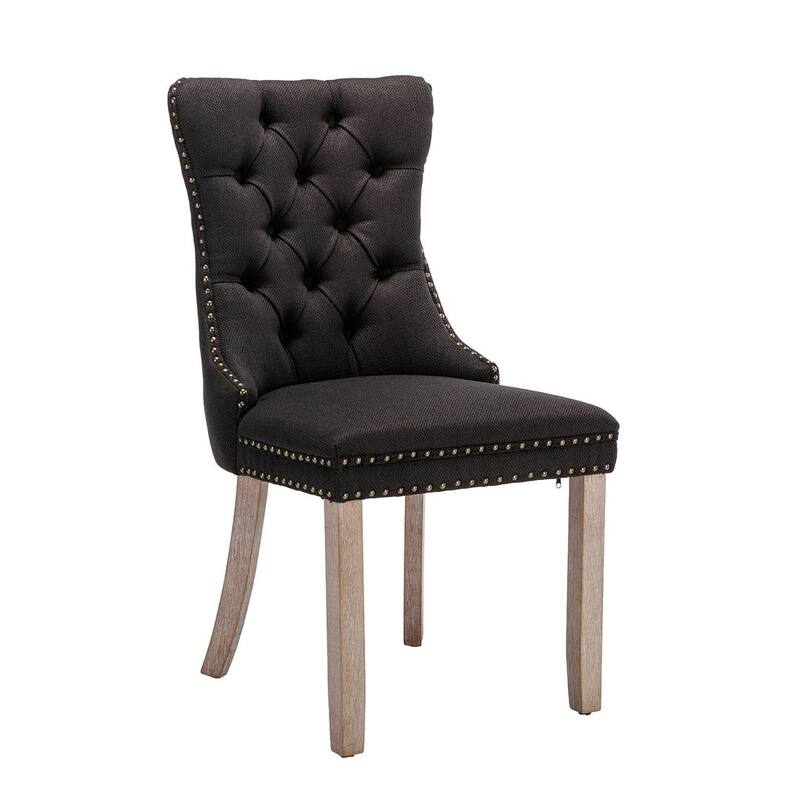 Set of 2 Velvet Dining Chairs,Tufted Solid Wood Armless Chairs Accent Chair with Nailhead Trim and Back Ring Pull