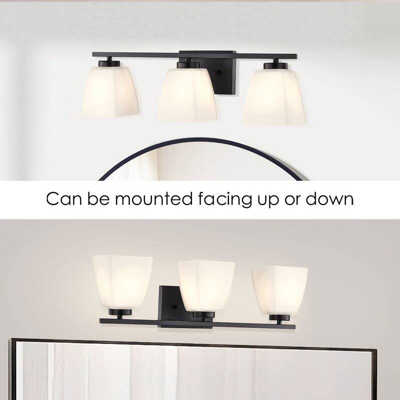 Brushed Nickel/Matte Black/Gold Modern 3-Light Vanity Light with Square Etched White Glass Shades