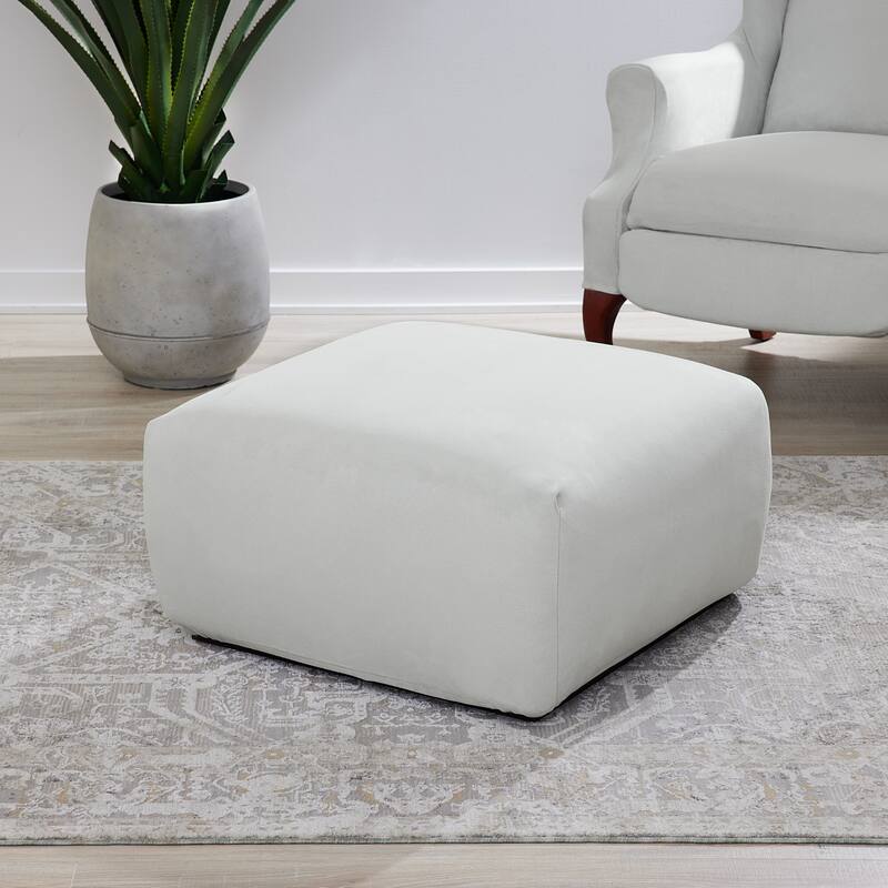SureFit Stretch Suede Square Ottoman Slipcover with Elastic Bottom - Light Gray