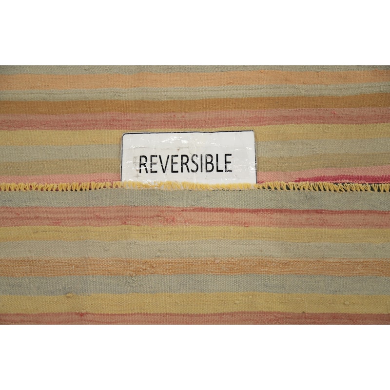 Hand Woven Oriental 100% Wool Carpet Southwestern Geometric Multi-Colored Kilim Area Rug - 10' 2'' X 5' 4''