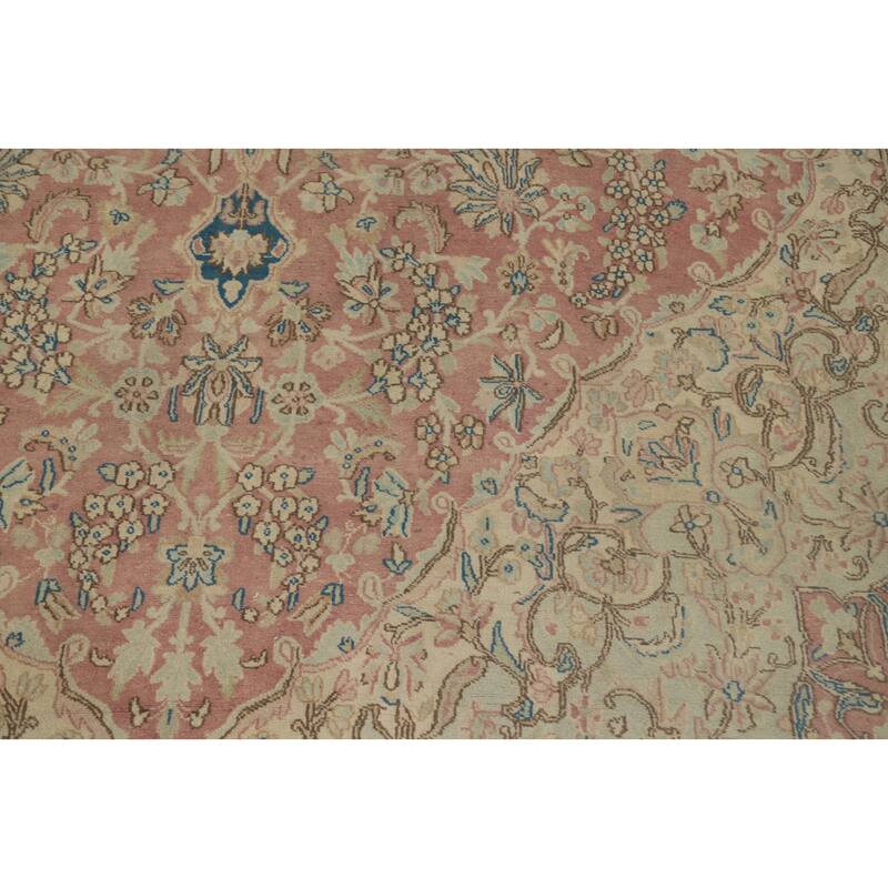 Hand Knotted Oriental 100% Wool Carpet Traditional Floral Pink Kerman Area Rug - 9' 0'' X 5' 6''