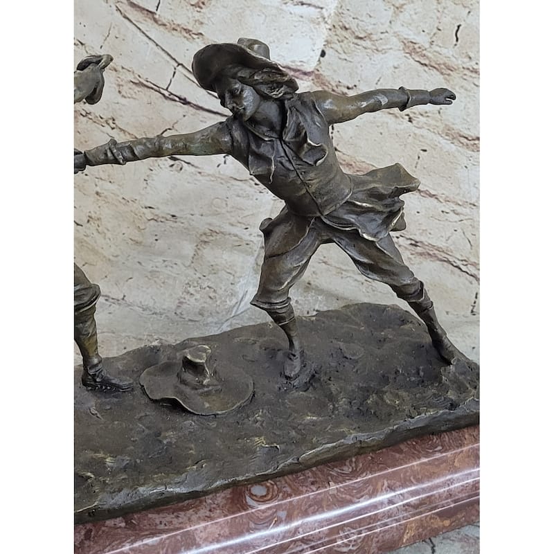 Fencing Duel Swordsmen Bronze Statue Sculpture Figure Rose Marble Base Original Art