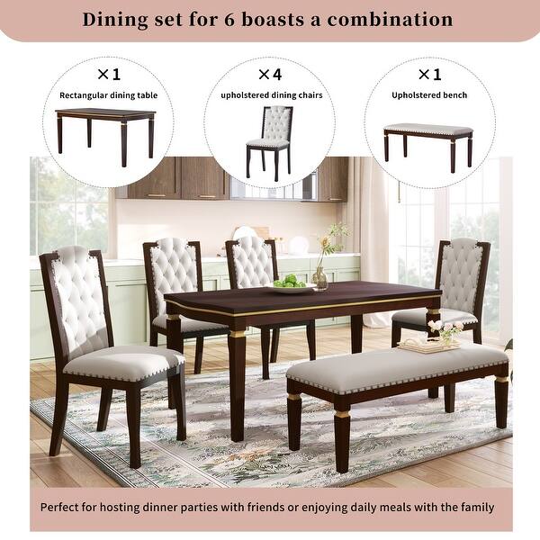 Piece Wooden Kitchen Table Set w/4 High Back Tufted Chairs and