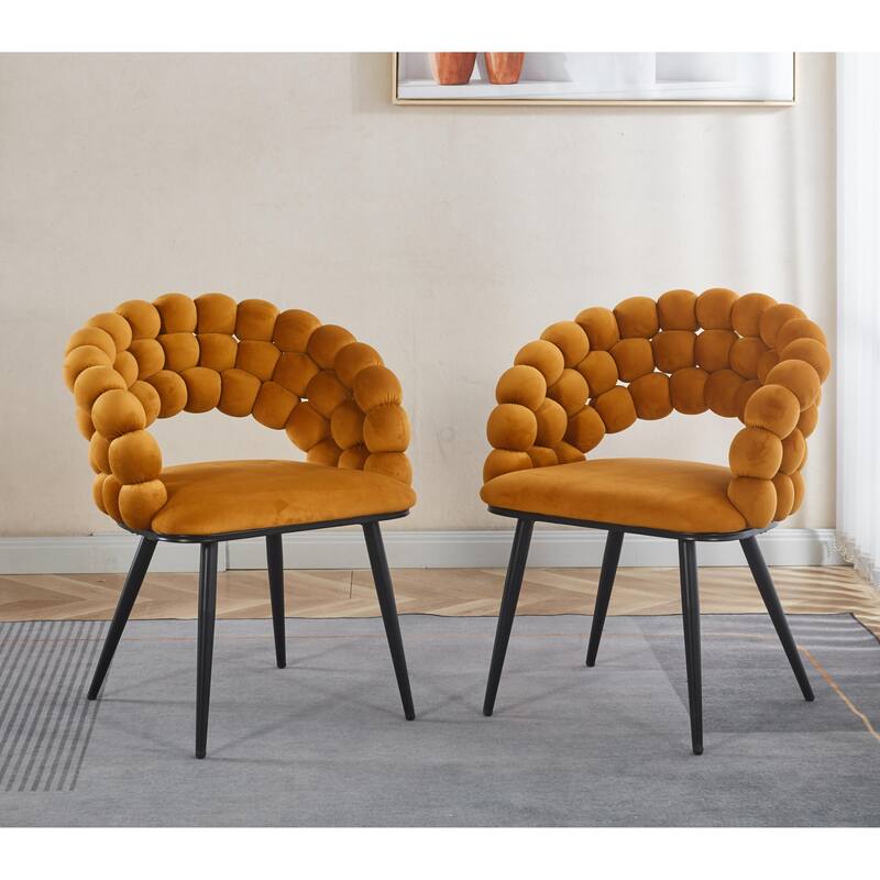 Modern Fabric Chairs with Gold Legs (Set of 2) - Orange