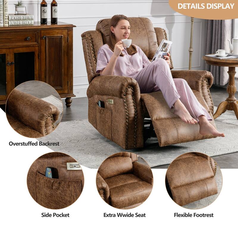 Power Recliner Chair with Massage and Heat, Faux Leather Electric Recliner with USB Port for Living Room