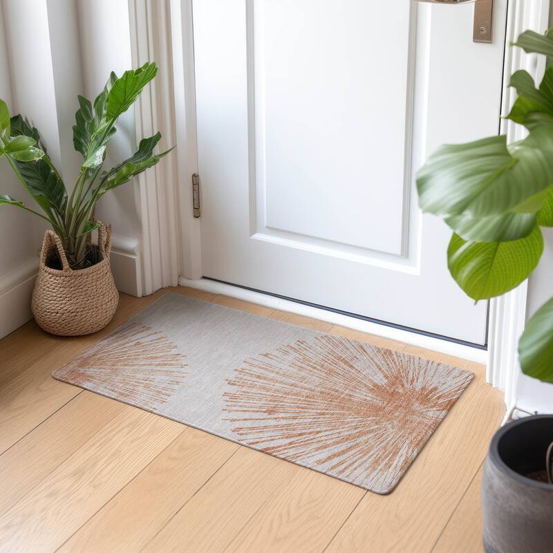 Machine Washable Indoor/ Outdoor Chantille Contemporary Burst Rug - Salmon - 1'8" x 2'6"