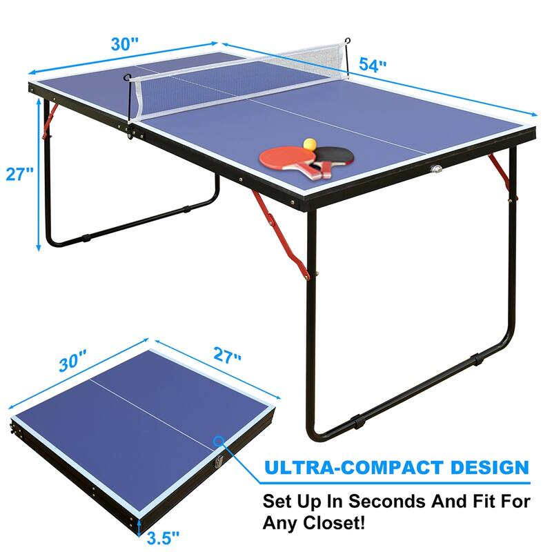 Mid-Size Table Tennis Table, Foldable & Portable Ping Pong Table Set with Net, 2 Table Tennis Paddles and 3 Balls