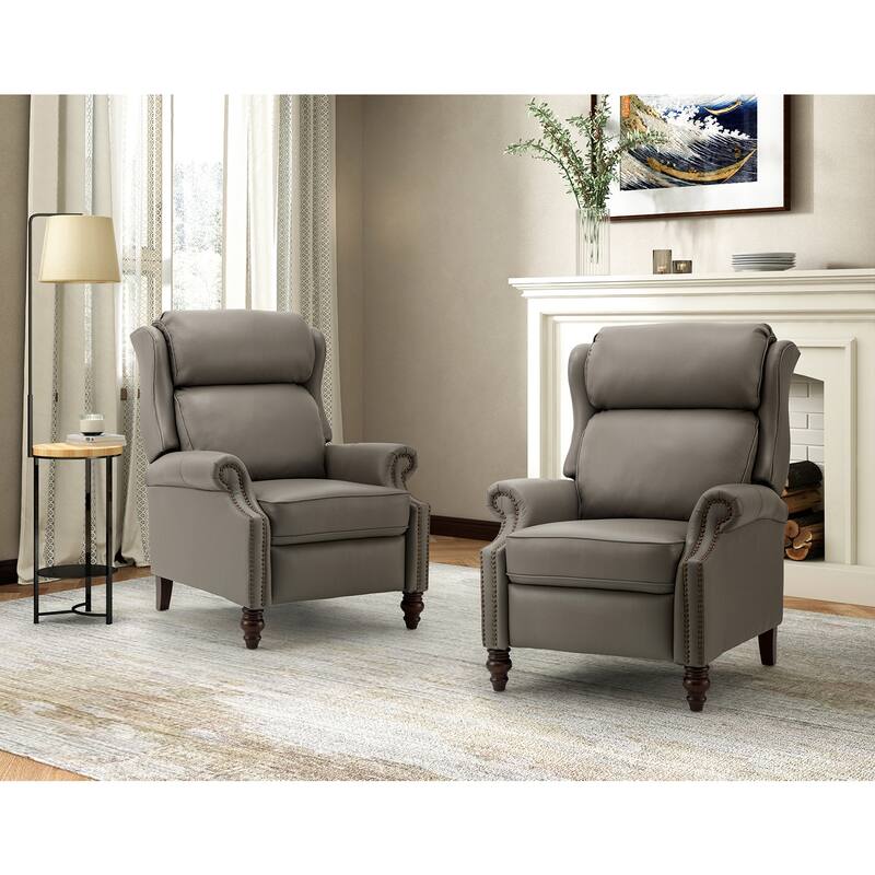 Noemon Modern Genuine Leather Recliner with Nailhead Trims Set of 2 by HULALA HOME - DOVE
