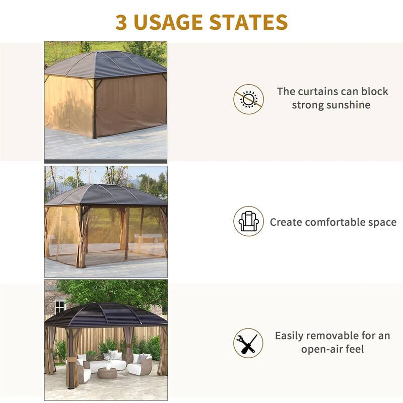 Gazebo with Curtains, Pavilion with Steel Roof Ceiling Hook