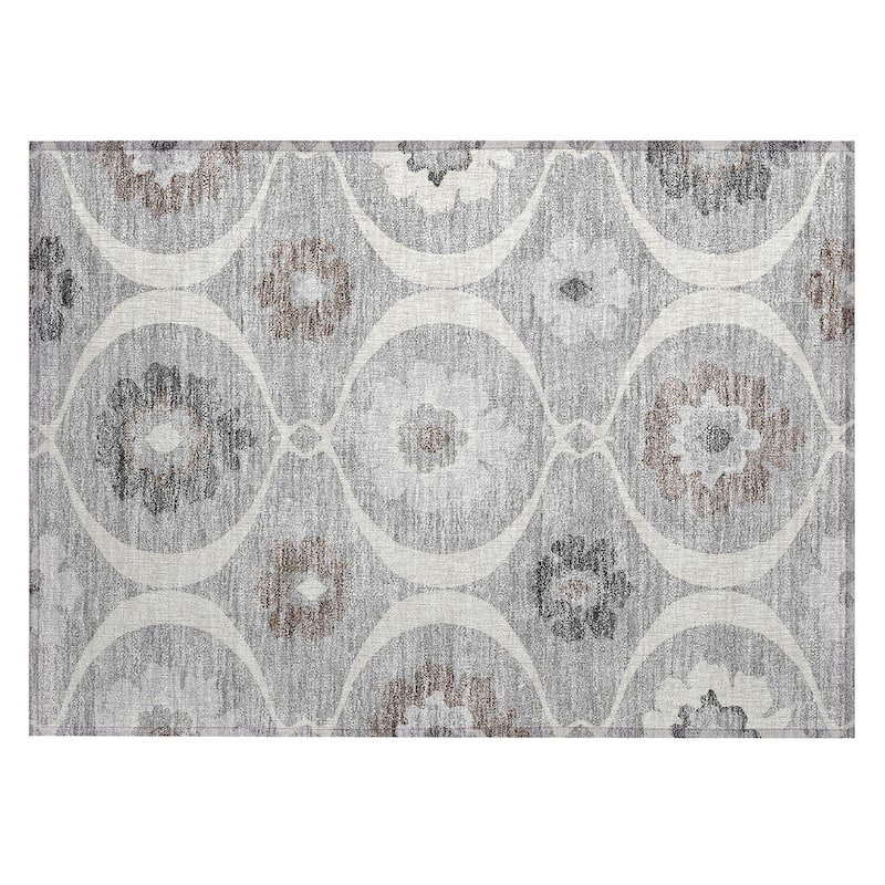 Machine Washable Indoor/ Outdoor Chantille Floral Geo Rug