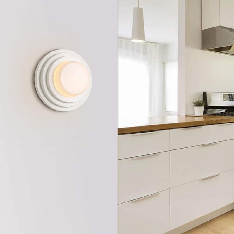 11.8" W Modern Minimalist White Cake-Shaped Tiered Milk Glass Shade Wall & Ceiling Light for Bedroom, Hallways