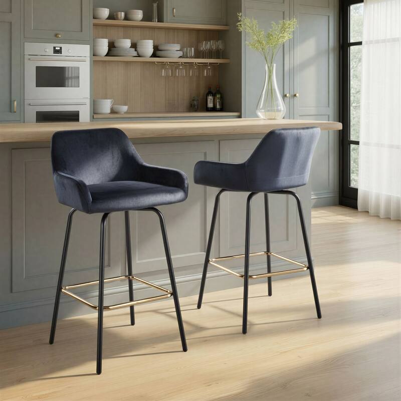 Porch & Den Galotti Fixed Height Counter Stool with Metal Legs & Square Footrest (Set of 2)