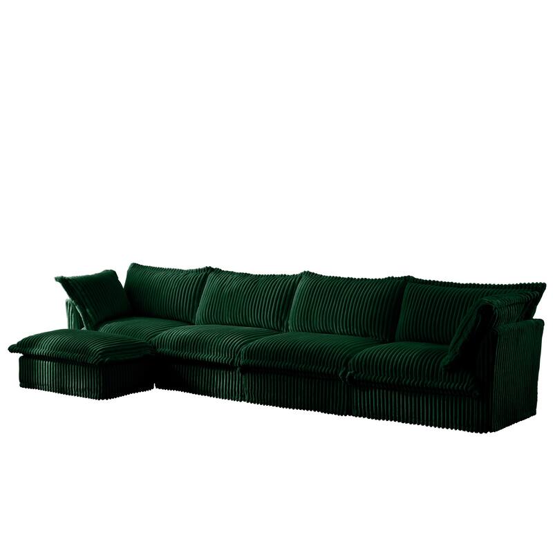 Modern 4 Seater Upholstered Sofa with 1 Ottoman and 2 Pillows