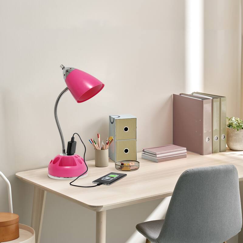12.75 in. Pink Finish Table Lamp with Pink Shade, Desk Lamp for Writing and Computer Desks