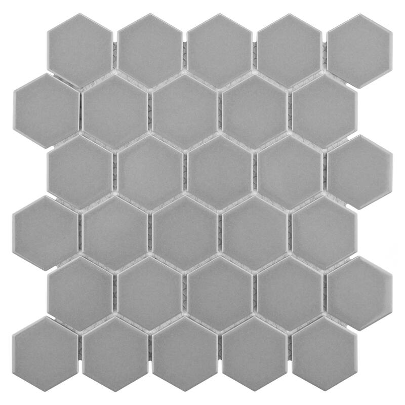 Merola Tile Metro 2" Hex Glossy Light Grey 11-1/8" x 12-5/8" Porcelain Mosaic Floor and Wall Tile