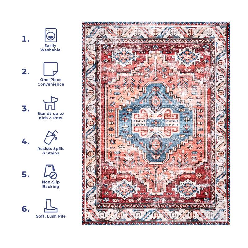 Nuloom Marli SpinClean Machine Washable Faded Medallion Area Rug