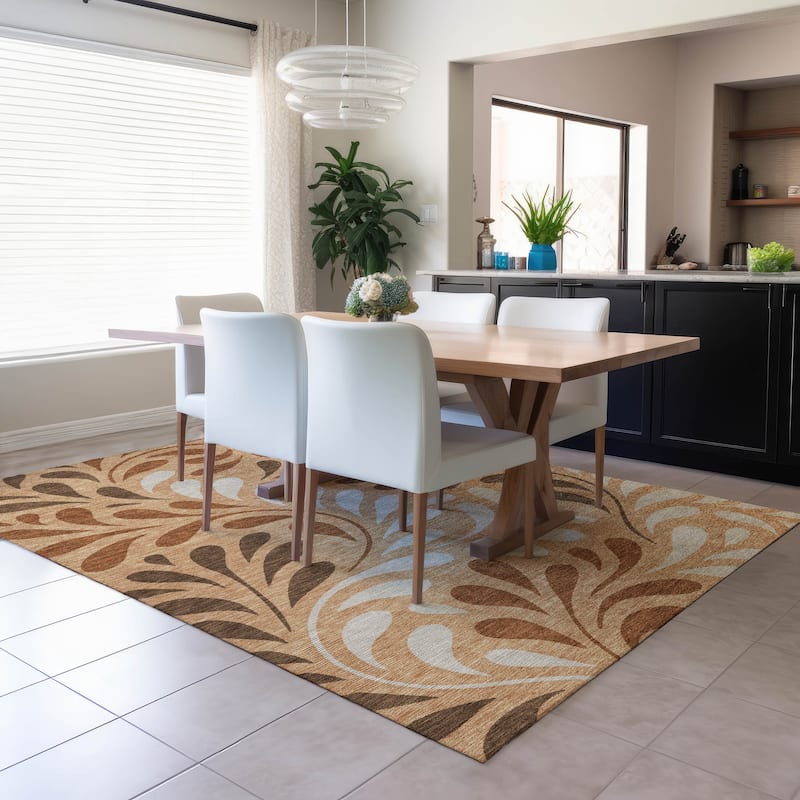 Machine Washable Indoor/ Outdoor Floral Arabesque Chantille Rug