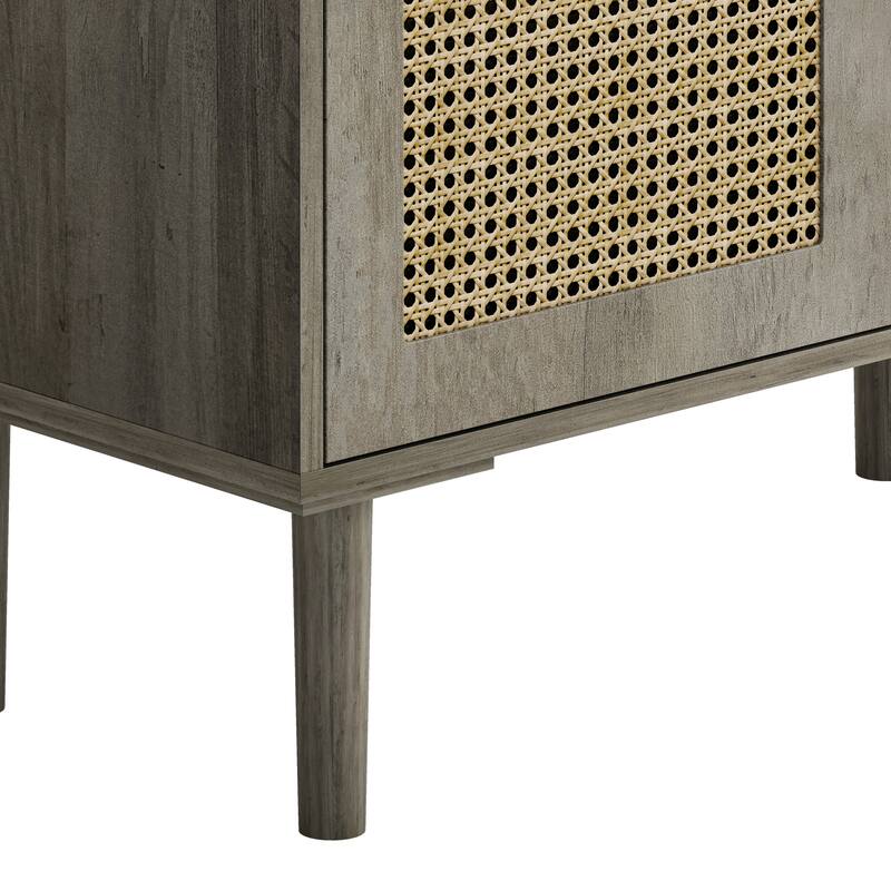 4-Doors Rattan Mesh Storage Cabinet,Sideboard with Eight Storage Spaces, for Entryway, Living Room, Hallway