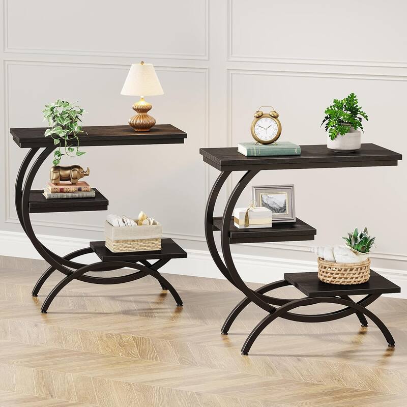 C-Shaped End Table, 3-Tier Small Side Table