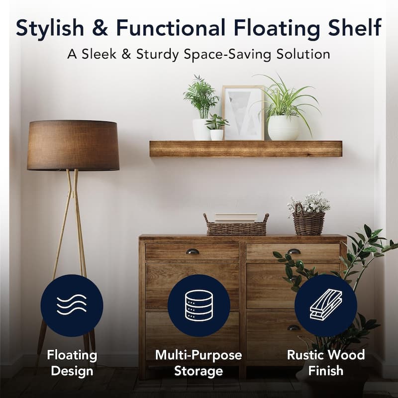 The Gray Barn Haven Walnut Brown Rustic Wood Floating Wall Shelf (Large)