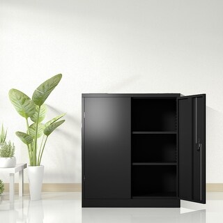 Metal Storage Cabinet with Lockable Design and 2 Shelves - Bed Bath ...