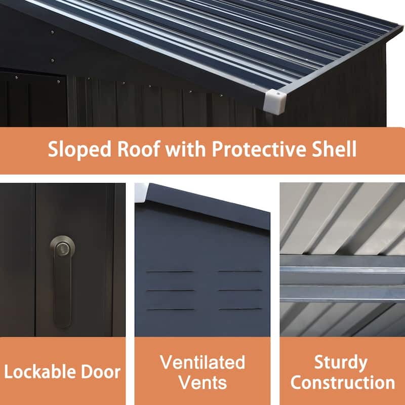 VEIKOUS Outdoor Metal Storage Shed with Lockable Door and Air Vents for Garden