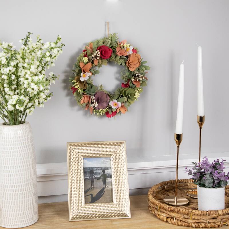 Rose and Pansy Artificial Wooden Spring Wreath - 10"