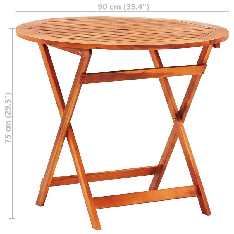 vidaXL Folding Patio Table Ø35.4"x29.5" Solid Eucalyptus Wood