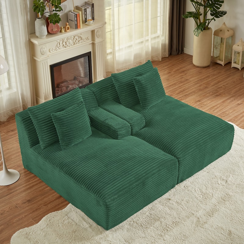 Oversized Corduroy Boneless Double Chaise Lounge, Sectional Deep Seat Cloud Couch, Full-Compressed Loveseat Sleeper Sofa