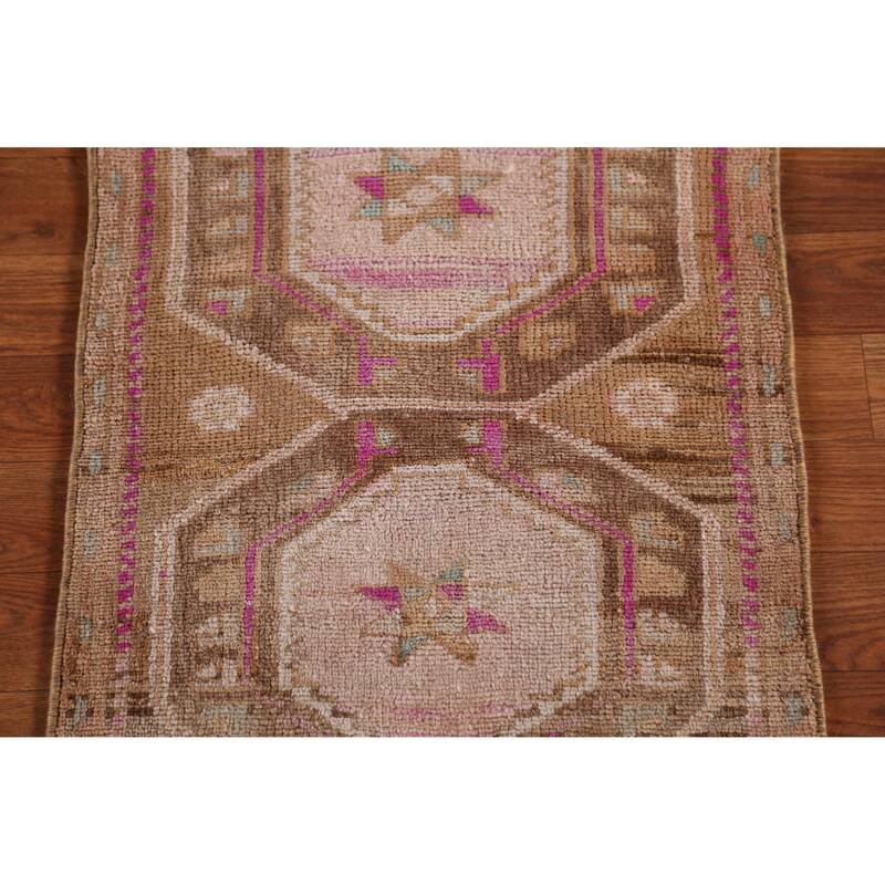 Hand Knotted Oriental 100% Wool Carpet Transitional Tribal Brown Anatolian Area Rug - 2' 6'' X 1' 8''