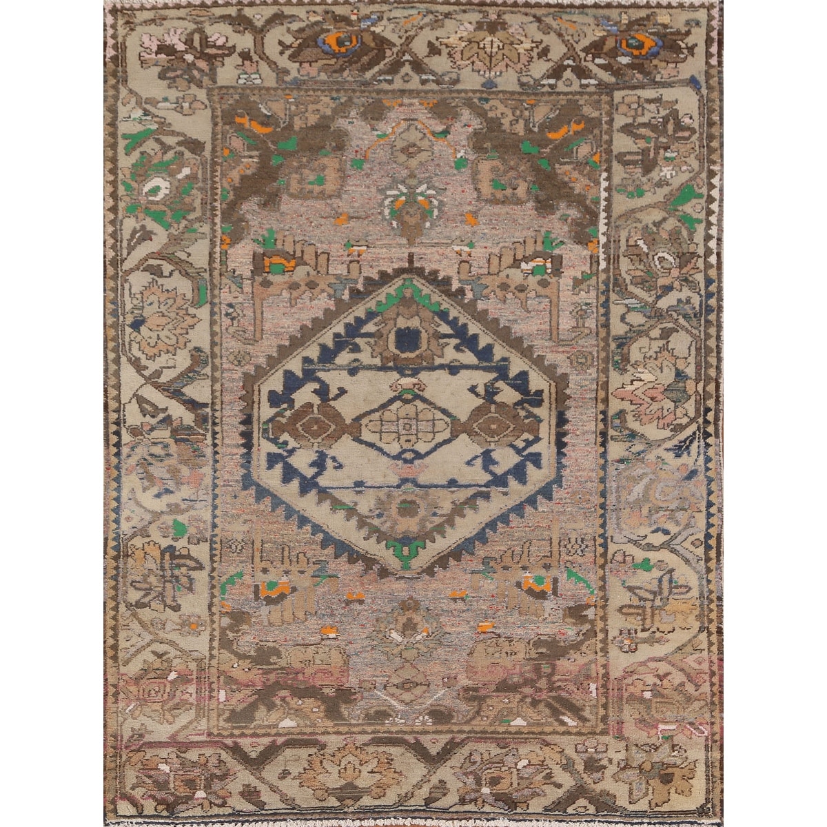 Geometric Bakhtiari Persian Vintage Area Rug Hand-Knotted Wool Carpet - 4'8"x 6'4"