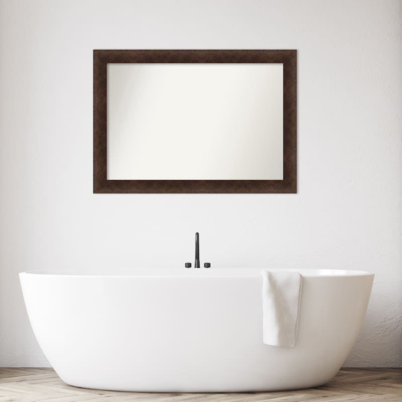 Warm Walnut Non-Beveled Wood Framed Bathroom Vanity Wall Mirror - Warm Walnut