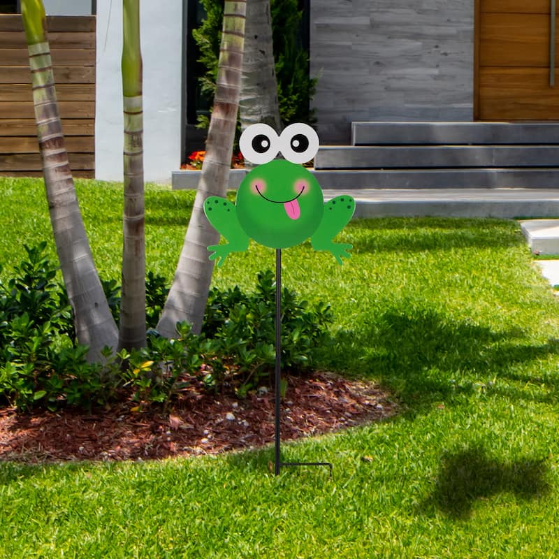 Frog Metal Outdoor Garden Stake - 23"