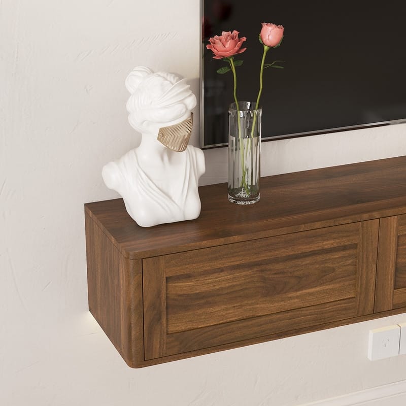 Floating 68" Wall Mounted TV Stand for TVs up to 75", Media Console Table with LED Lights and Power Outlet