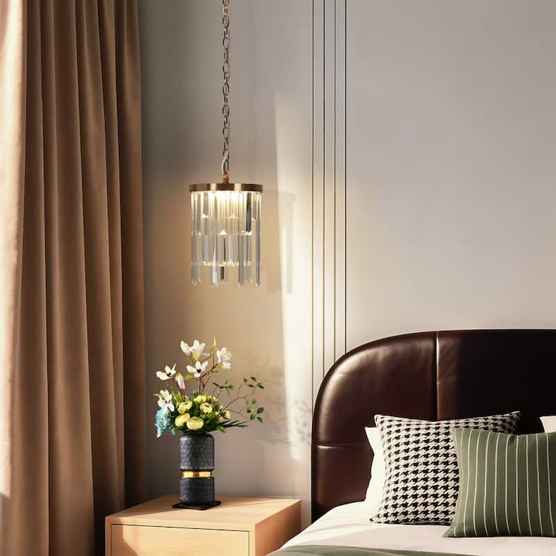 Modern LED Crystal 1-Light Pendant Light for Kitchen Island Foyer Bathroom - 7.8" Dia. x 11.8" H