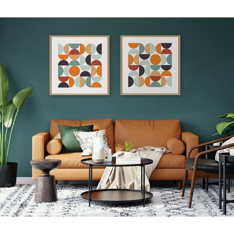 Kate and Laurel Sylvie Circles and Curves Retro Color Framed Canvas by The Creative Bunch Studio