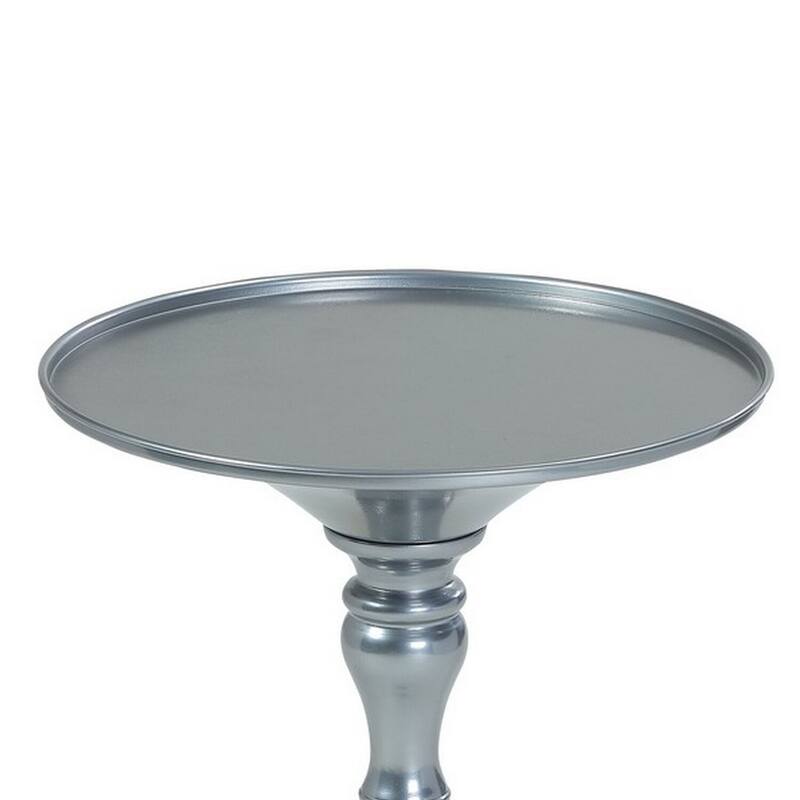 18 in. Silver Round Metal End Table, Durable Hourglass Frame